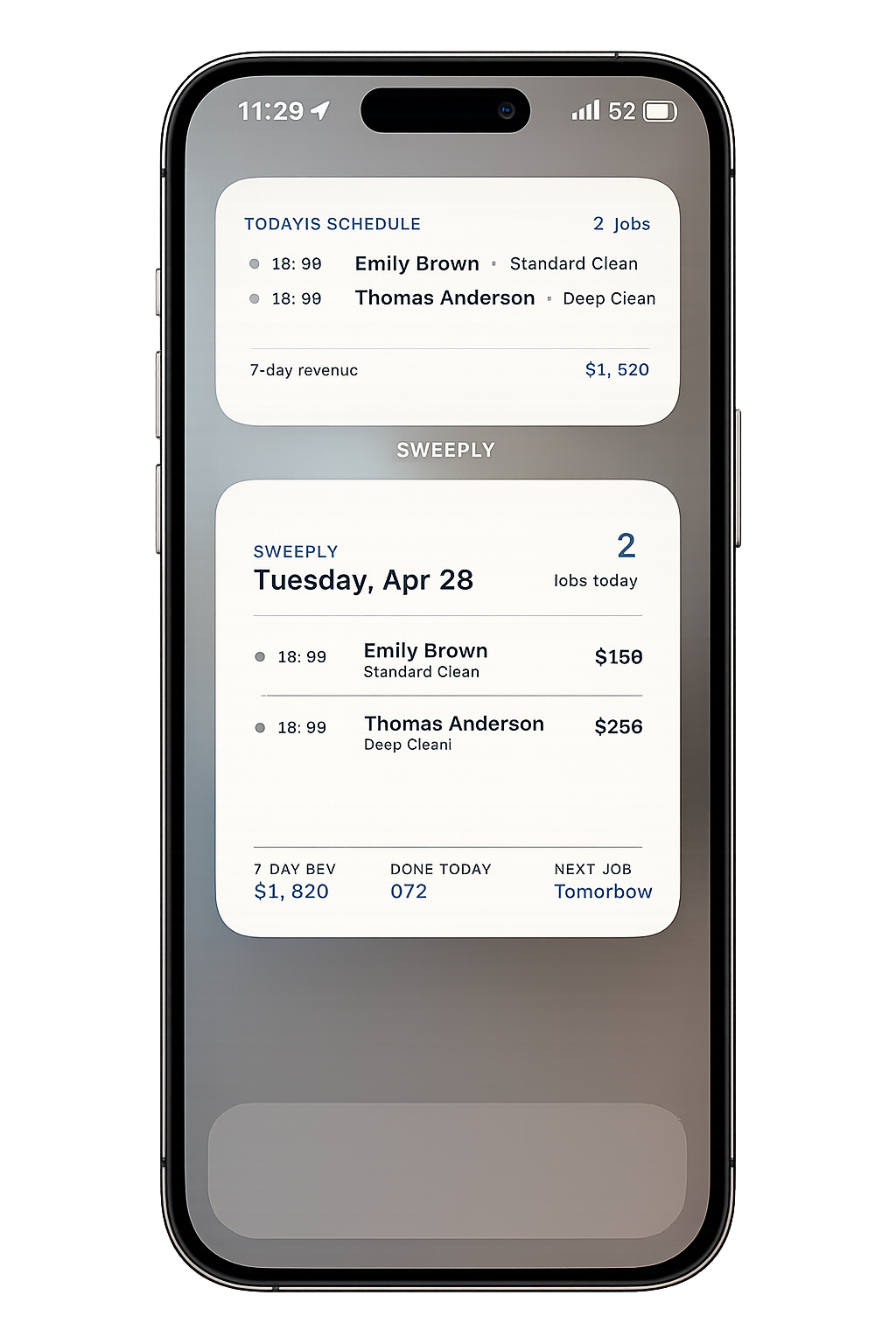 Sweeply home-screen widgets on iPhone